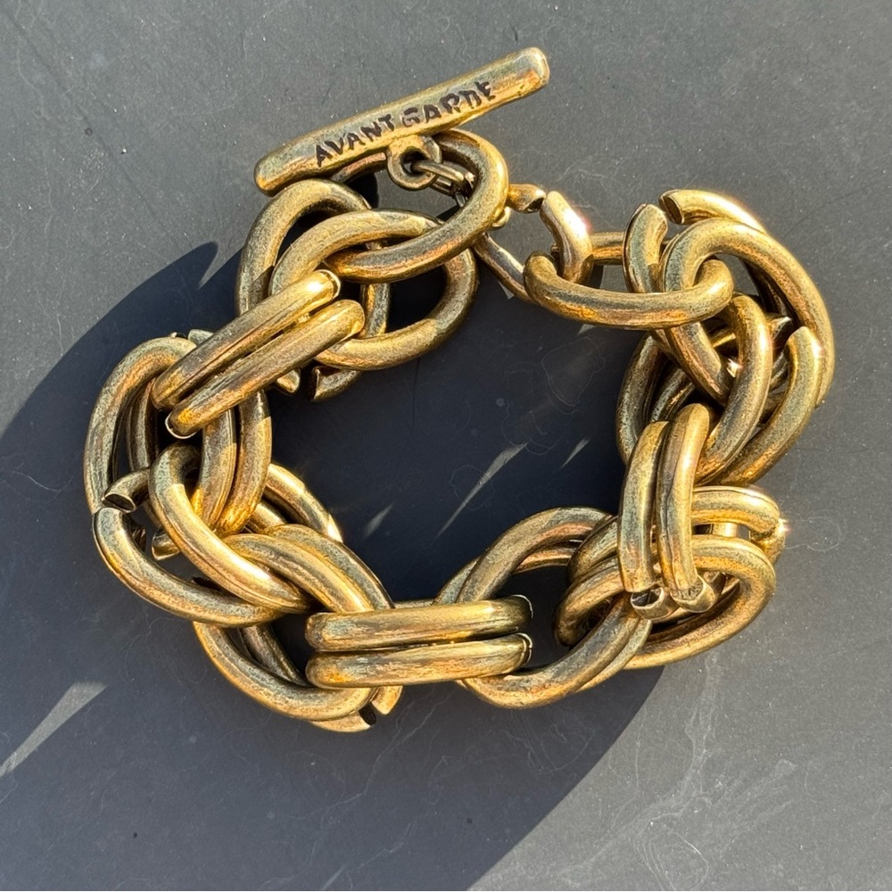 Avant Garde Vintage Oze Chain Bracelet Brass Y2K Trashed Jnco Style Size Small